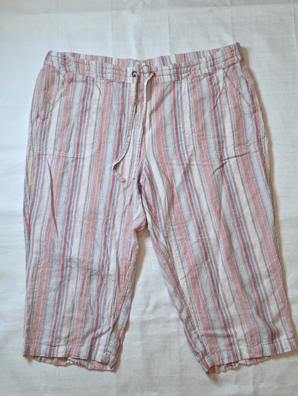 Per Se Linen Blend Multicolor Striped Capri Pants Plus Size 2X Coastal Beach